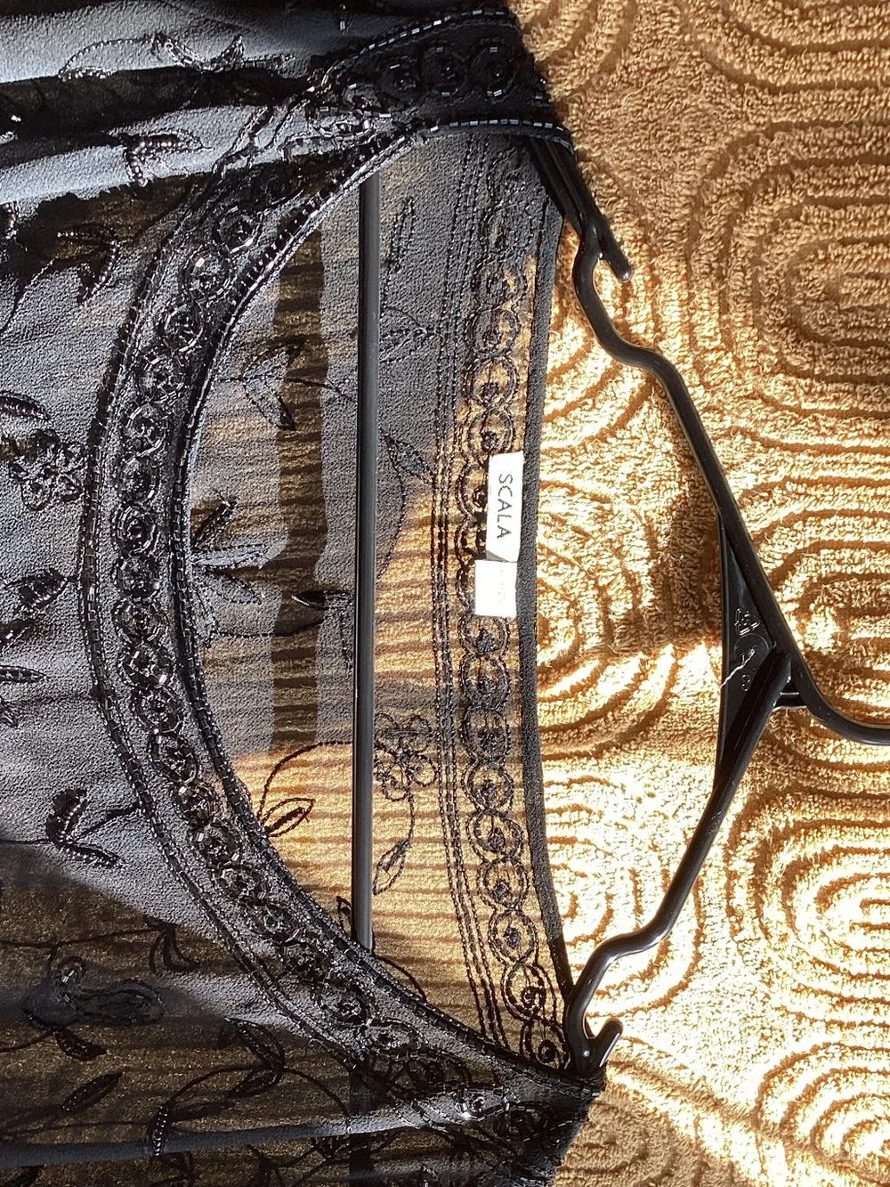 Scala Black Beaded Sheer Blouse